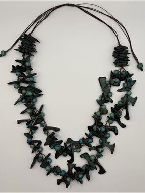 Handcrafted Turquoise Bead & Dark Wood Layered Necklace